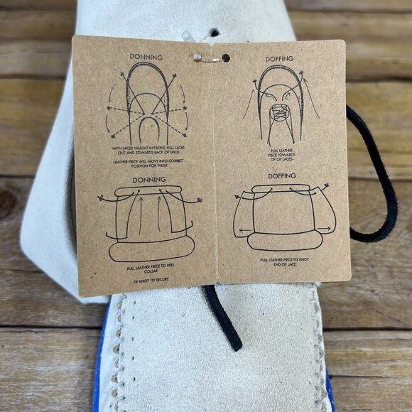 WB Moccasin Size Mens 6 Womens7 Taupe Royal Blue Hemera Fringe 100%Leather Suede - Picture 12 of 16